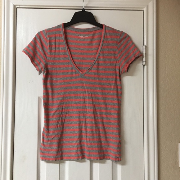 J. Crew Tops - J.Crew Grey & Coral Striped Tee